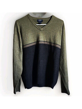 Dockers Men’s L Regular V-Neck Pullover Sweater Green Black Striped